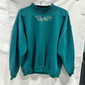 Vintage Lady Footlocker Teal Floral Crewneck Sweatshirt